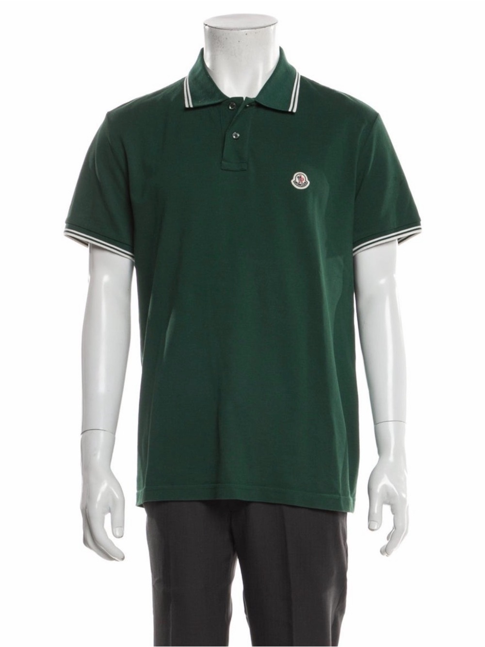 Moncler Men's Forest Green Polo with Contrast Tipping